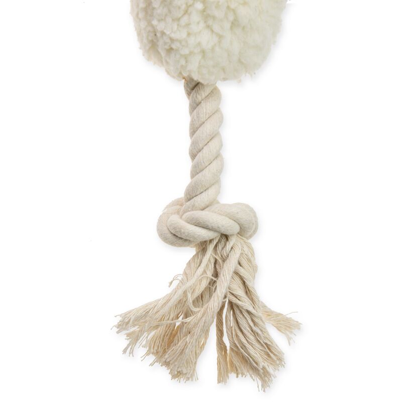 Hundespielzeug aus Seil mit Knoten und Bommel