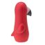 Roter Spielzeugvogel von der Seite