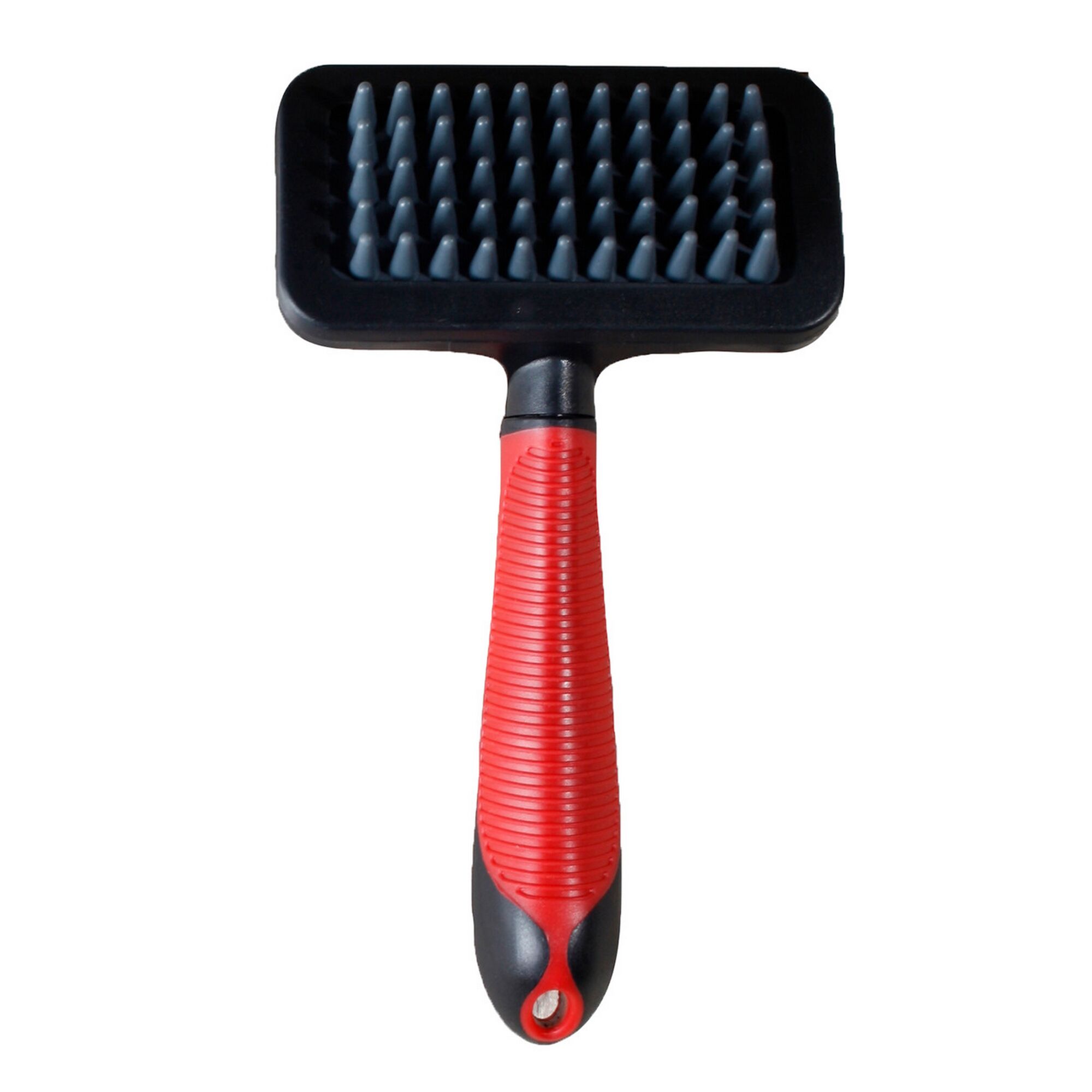 Tierbürste mit roten Griff und schwarzen Borsten