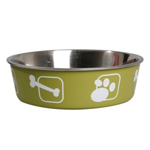 Hundenapf 'Kena' Edelstahl grün mit Knochen- und Pfotenmotiv Ø 14 cm