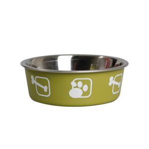 Hundenapf 'Kena' Edelstahl grün mit Knochen- und Pfotenmotiv Ø 17 cm
