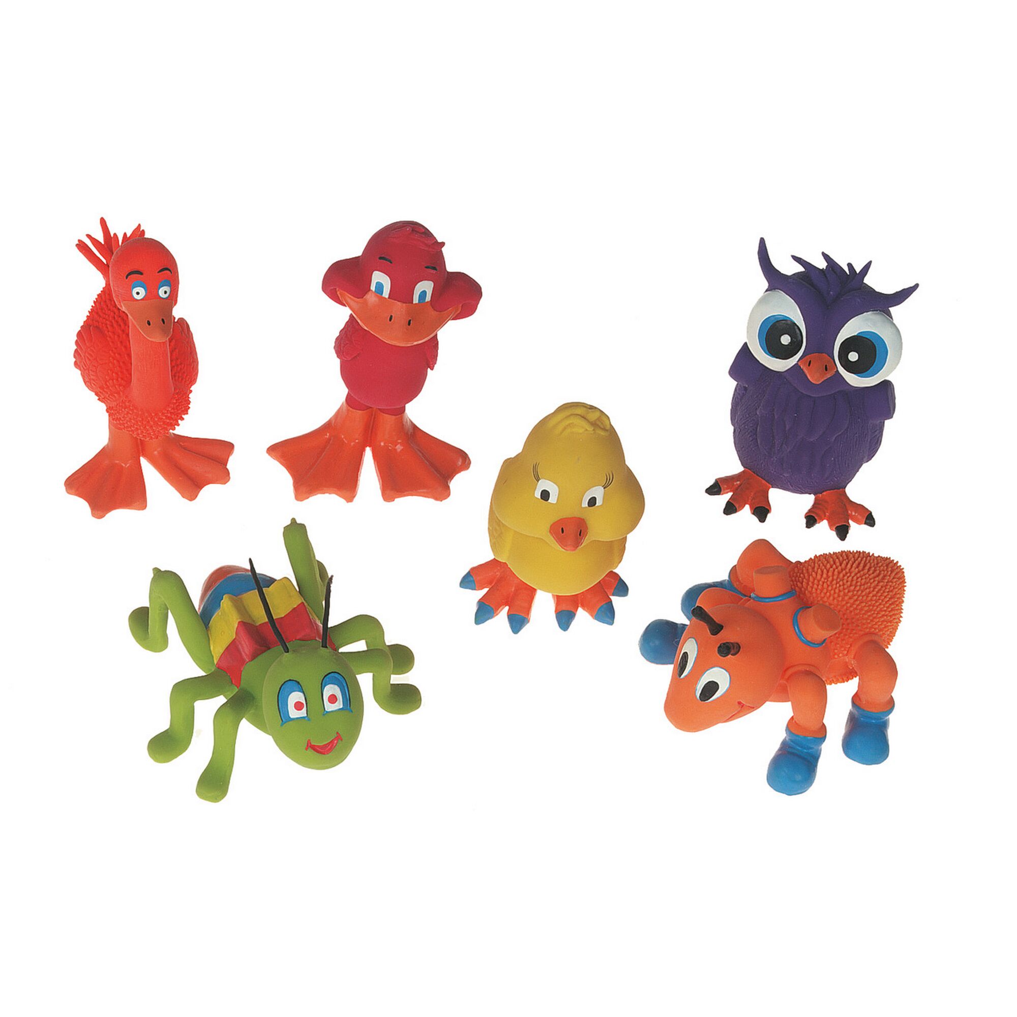 Sechs verschiedene quietsch bunte Latextier Spielzeuge