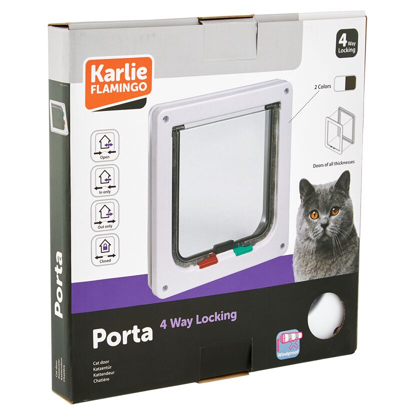Katzentür "Porta" 4-Wege-Verschluss weiß/transparent 19,2 x 20 cm
