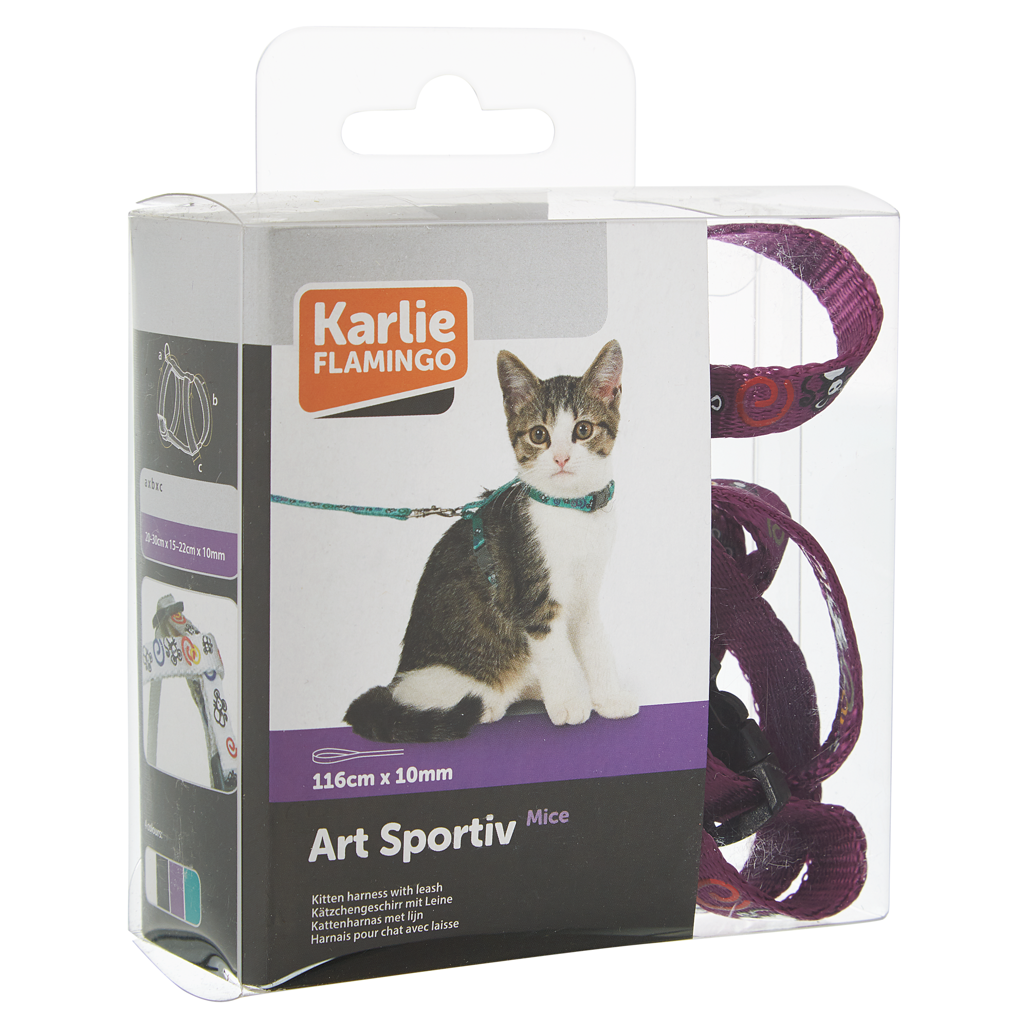 Katzengeschirr 'Art Sportiv' mit Leine violett 116 x 1 cm + product picture