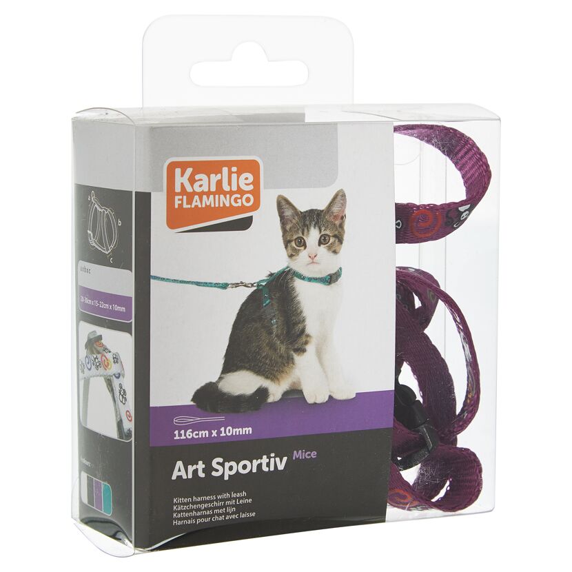 Lila Katzengeschirr mit Leine, Art Sportiv, 116 cm x 10 mm