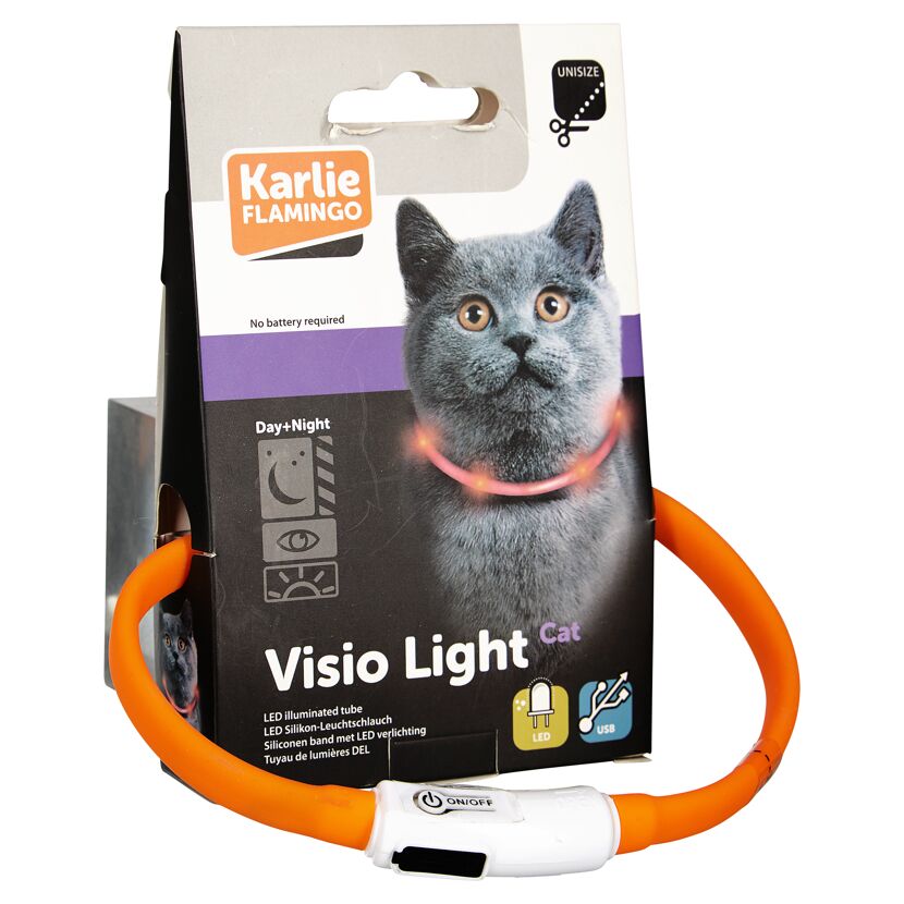 Orangefarbenes LED Katzenhalsband Visio Light