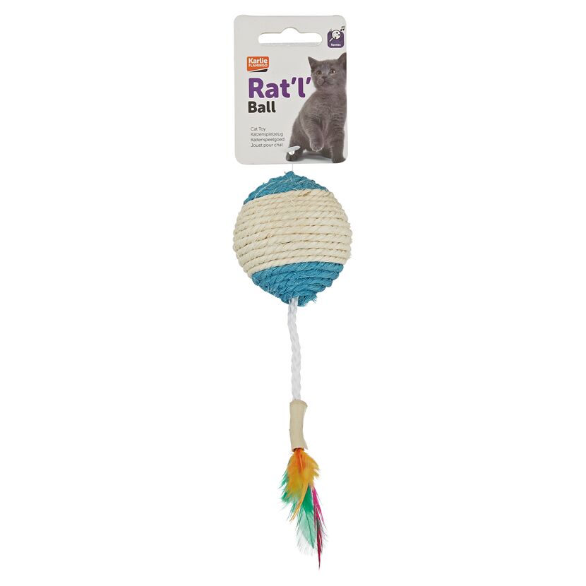 Spielball "Ratl" mit Federn Sisal