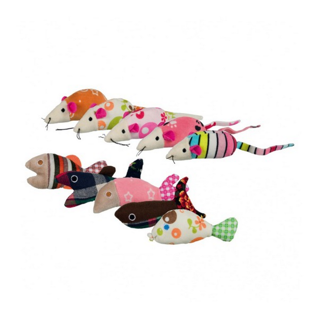 Bild von Katzenspielzeug aus Stoff Maus/Fisch diverse Farben sortiert 90-120 mm