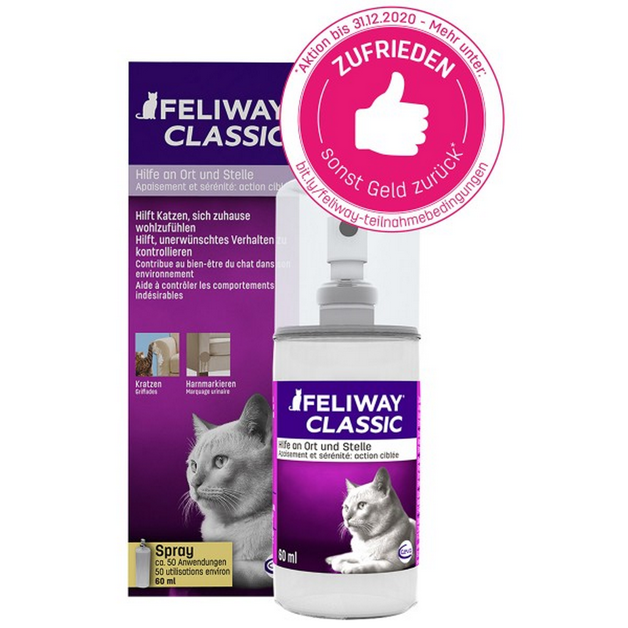 Pheromon-Spray gegen stressbedingtes Kratz- und Harnmarkieren von Katzen, 60 ml + product picture