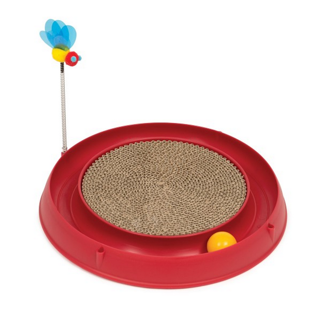 Bild von Katzenspielzeug mit Ball, federnder Biene und Kratzmatte rot 350 x 45 x 380 mm