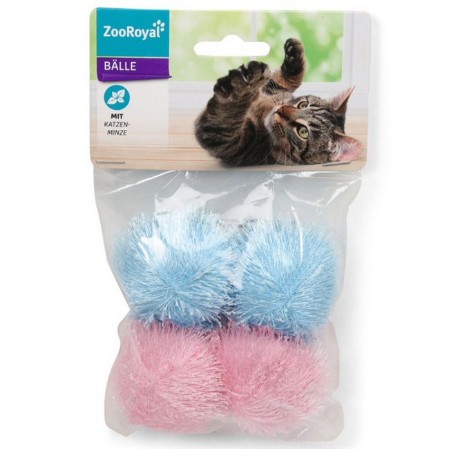 Bild von Katzenspielzeug Stoffball mit Katzenminze, Ø 45 mm, rosa/blau, 4 Stück