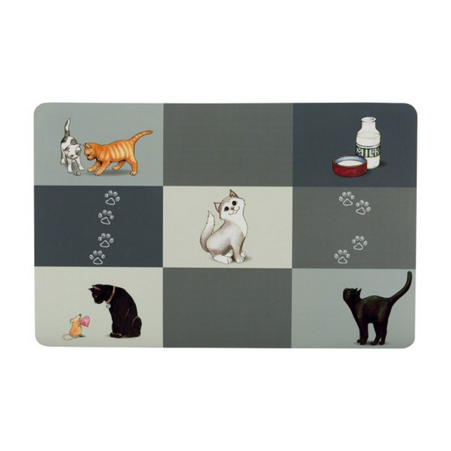 Bild von Napfunterlage mit Katzenmotiv grau 44 x 28 cm