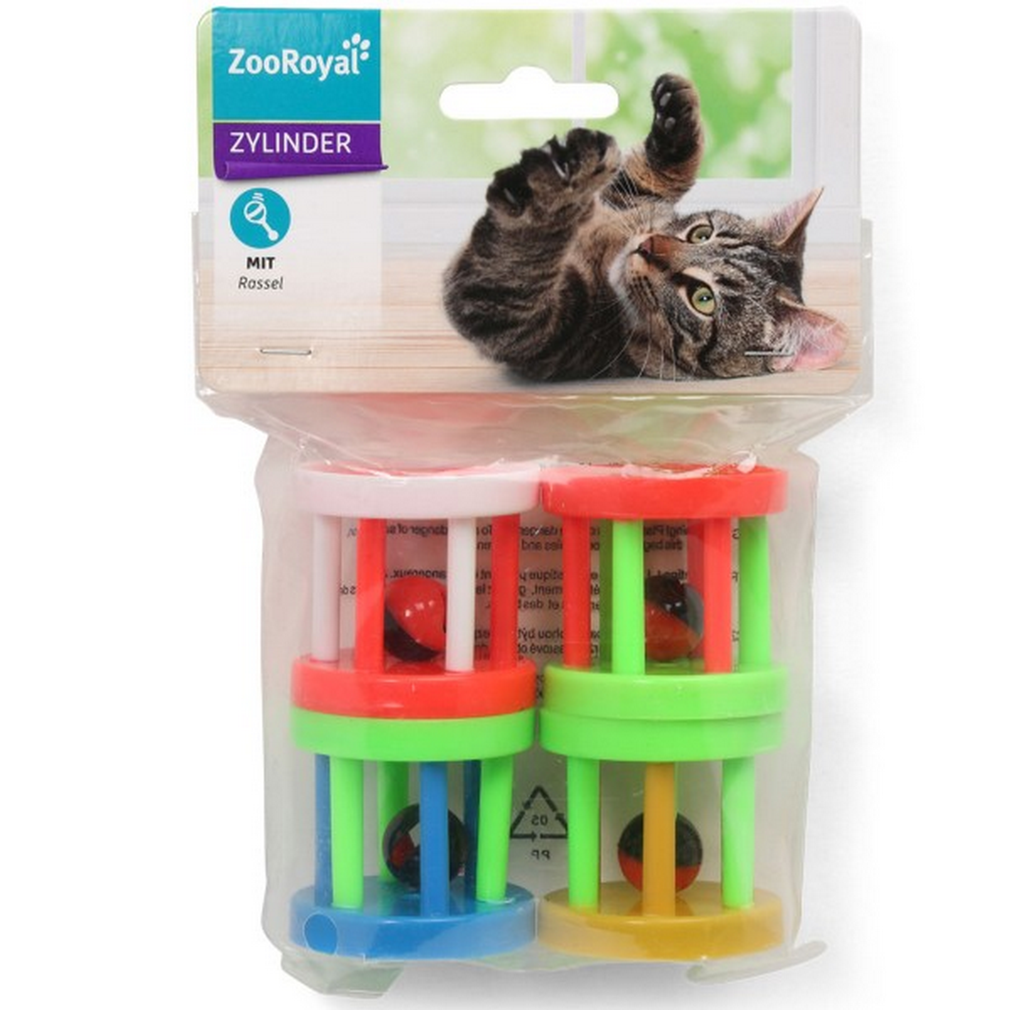 Katzenspielzeug mit Rassel zylinderförmig bunt 45 mm 4 Stück + product picture