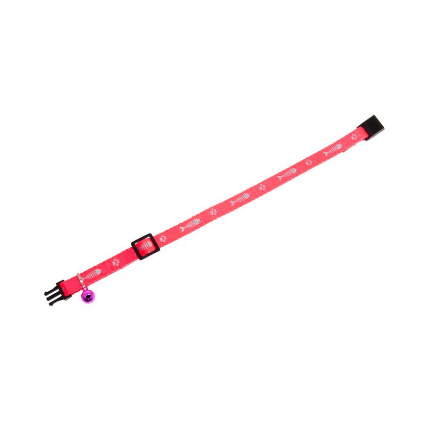 Pinkes Katzenhalsband mit Glöckchen und Fischgrätenmuster