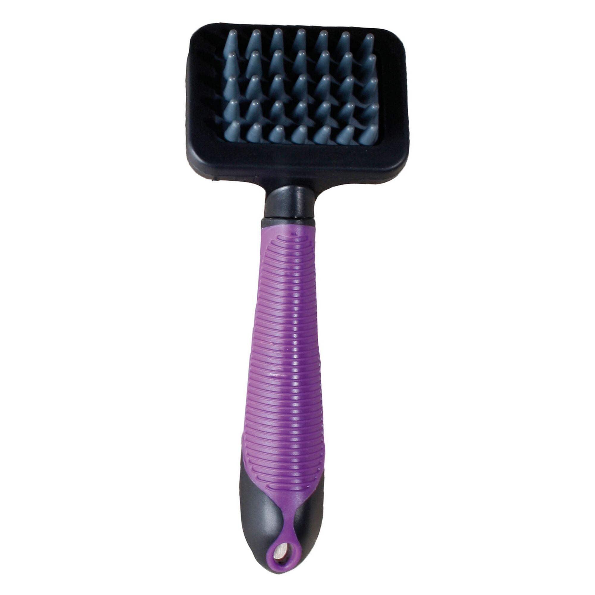 Massagebürste mit lila Griff und schwarzen Borsten