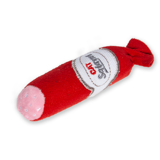 Bild von Katzenspielzeug Texil Salami rot mit Catnip 10 cm