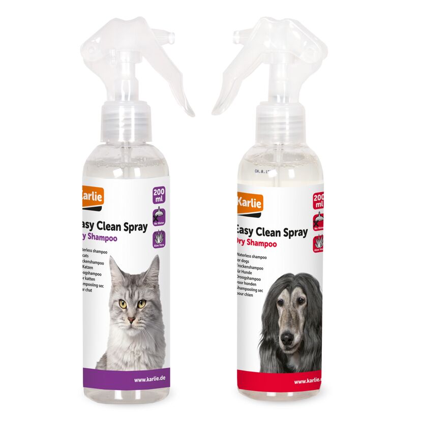 Zwei Flaschen Karlie Easy Clean Trockenshampoo für Hunde und Katzen