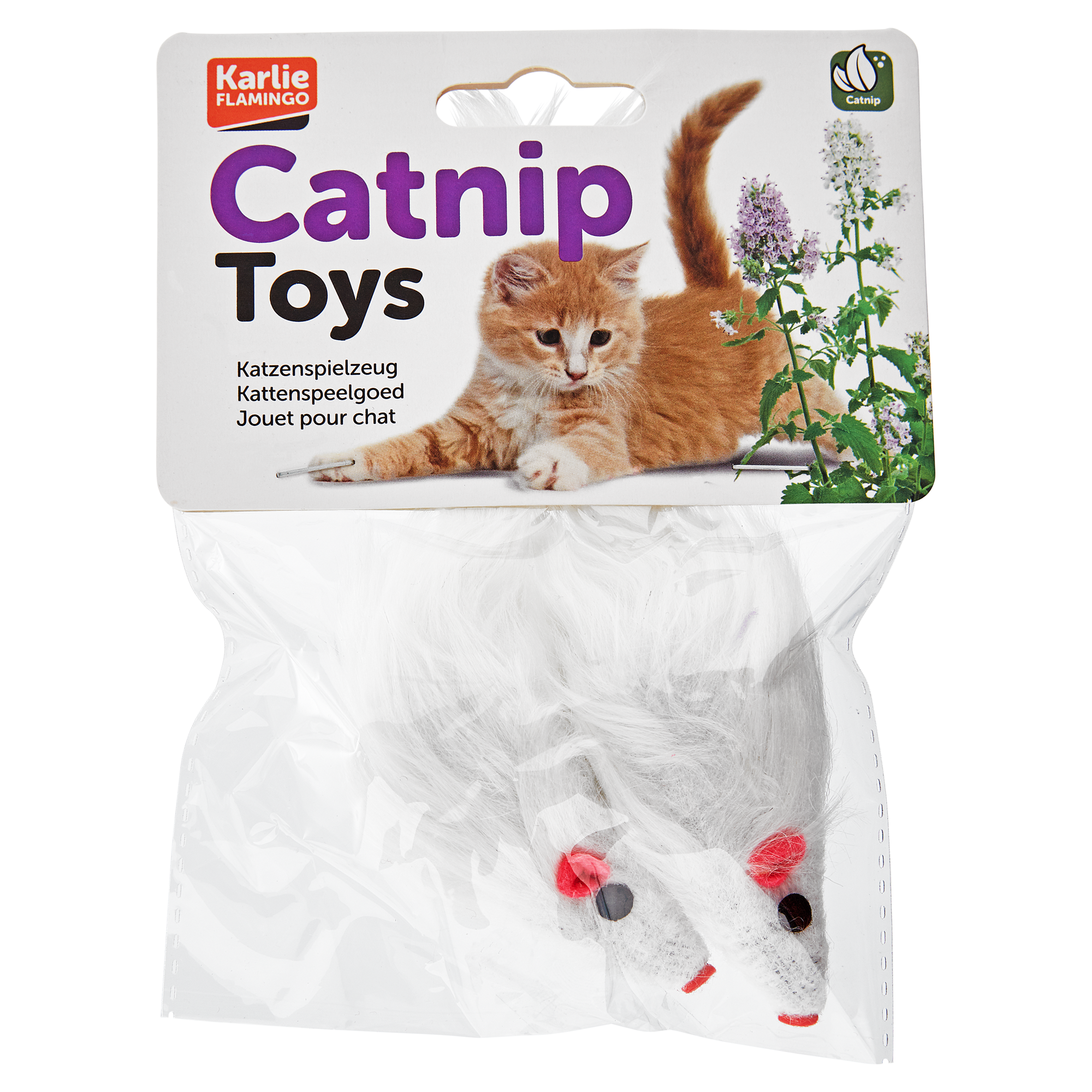 Spielzeugmäuse mit Katzenminze weiß 12 cm 2 Stück + product picture