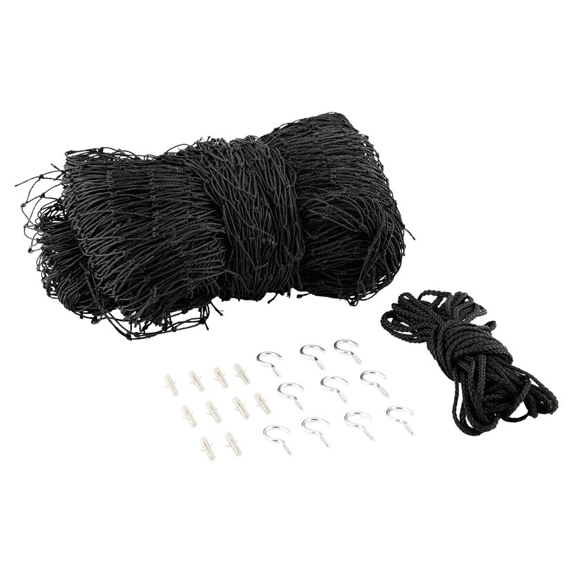 Schwarzes Katzenschutznetz mit Befestigungsmaterial