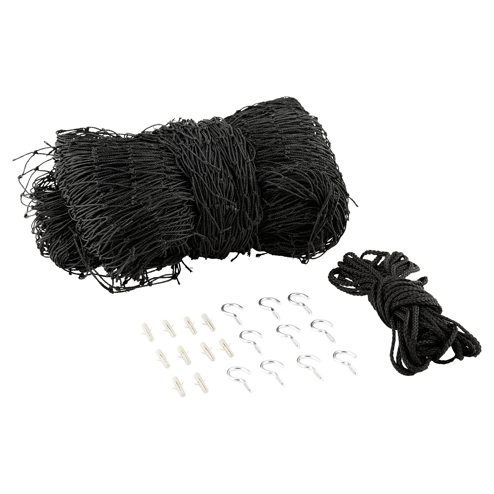 Schwarzes Katzenschutznetz mit Befestigungsmaterial