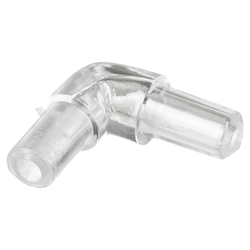 Transparenter Winkelverbinder aus Kunststoff.