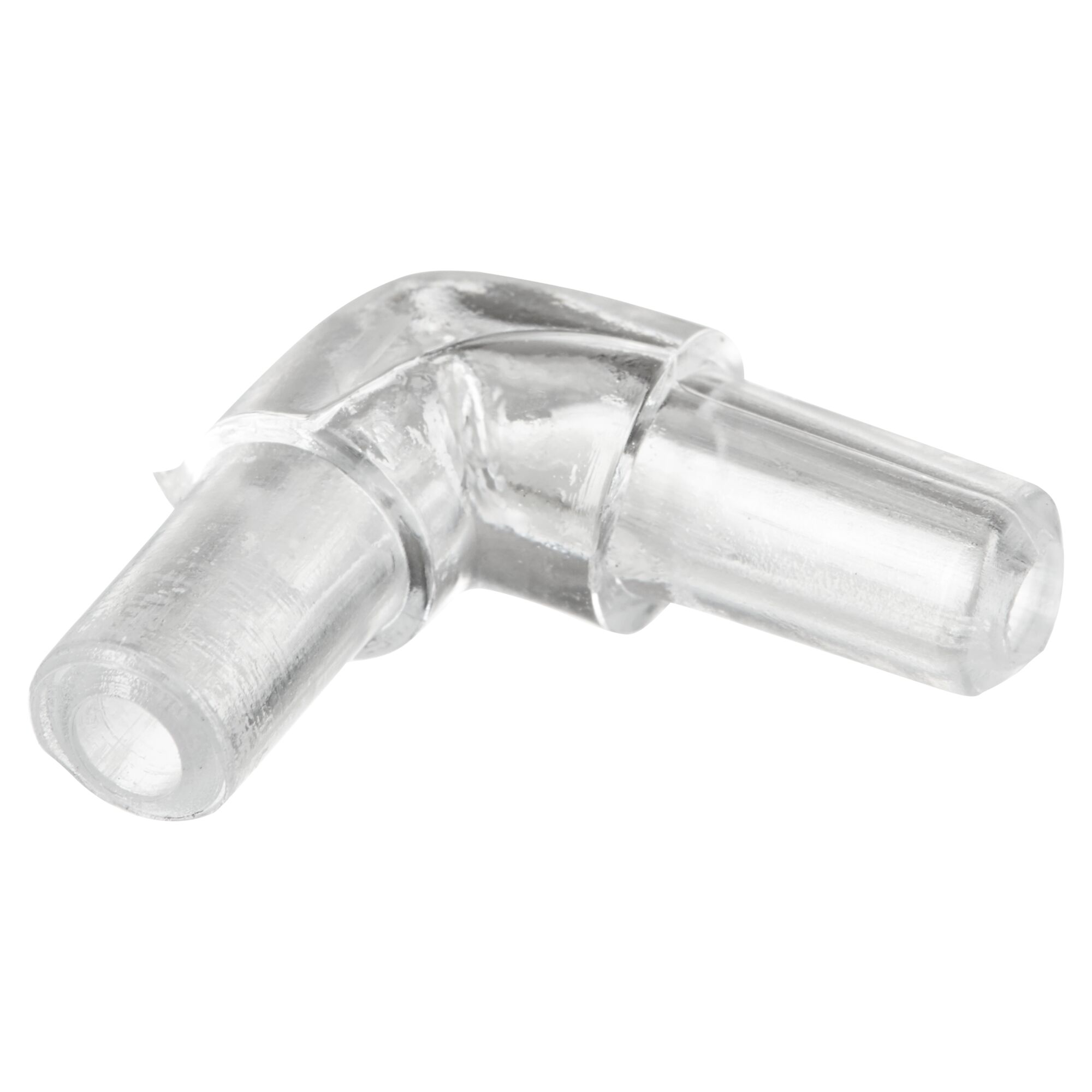 Transparenter Winkelverbinder aus Kunststoff.