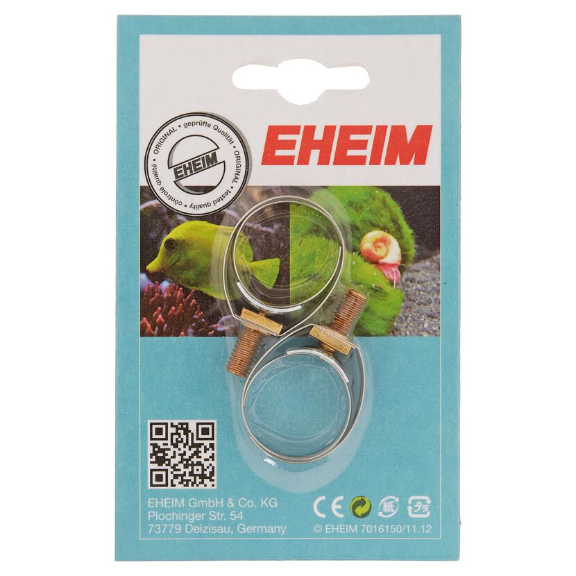 Zwei EHEIM Schlauchklemmen auf der Verpackung