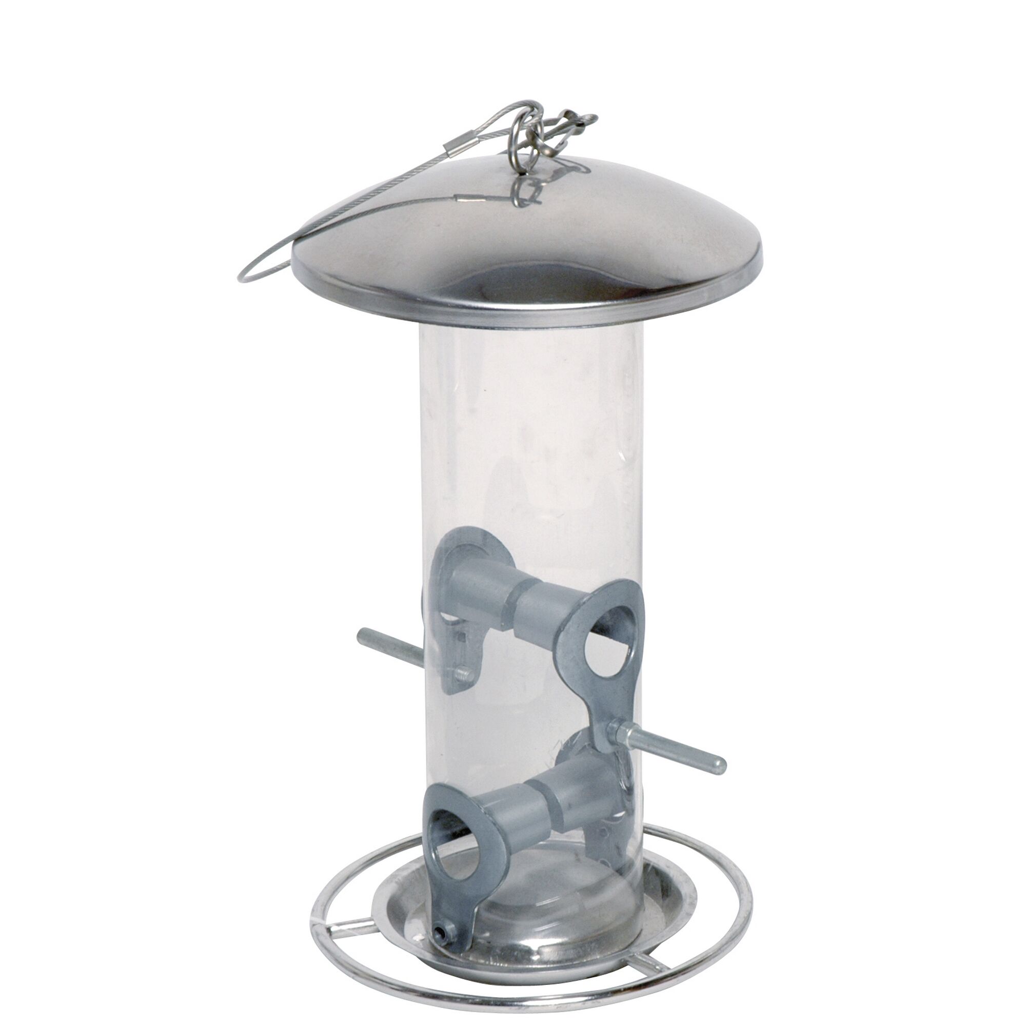 Vogelfutterhaus aus Edelstahl und Glas
