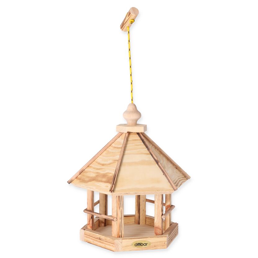 Sechseckiges Vogelfutterhaus aus Holz