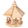 Sechseckiges Vogelfutterhaus aus Holz.