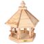 Sechseckiges Vogelfutterhaus aus Holz.