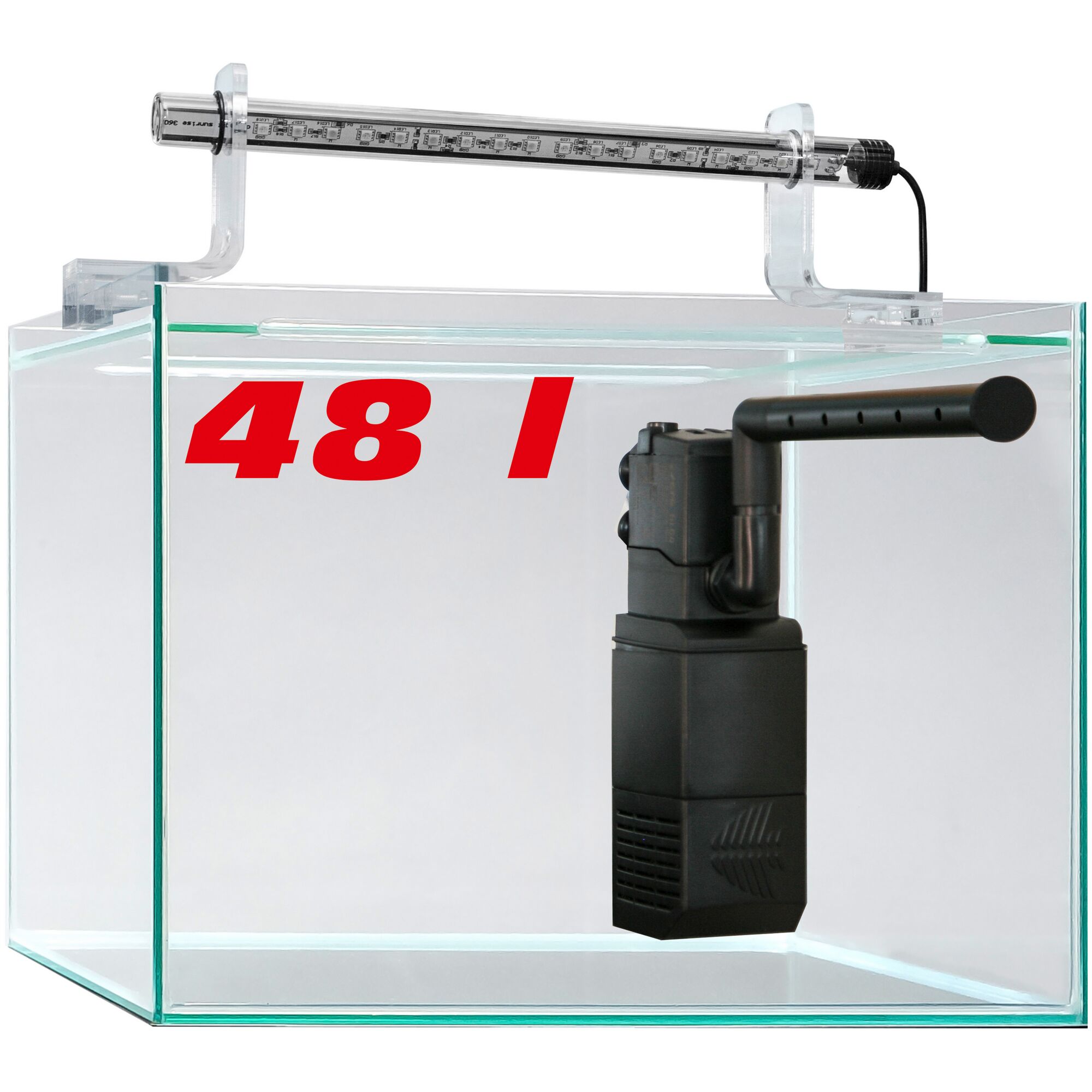 Leeres 48 l Aquarium mit Filter und Beleuchtung
