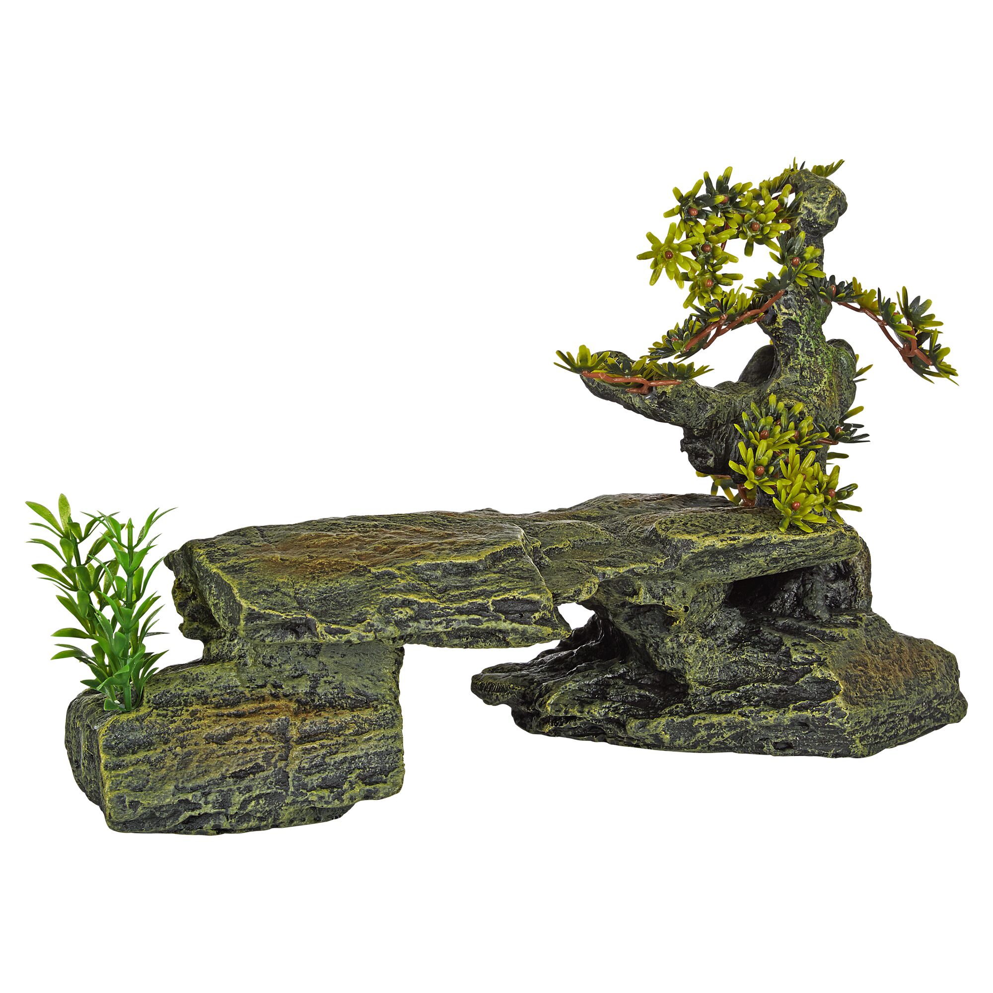 Aquarium Deko Tunnelfels mit Bonsai und Pflanze