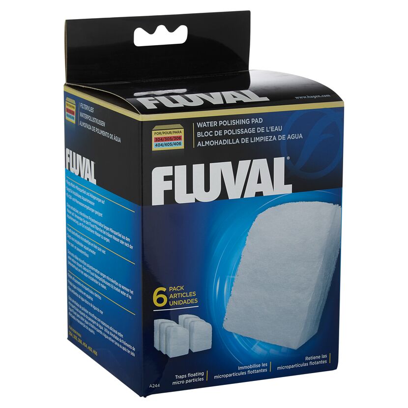 Sechs weiße Fluval Feinfilterpads in Verpackung