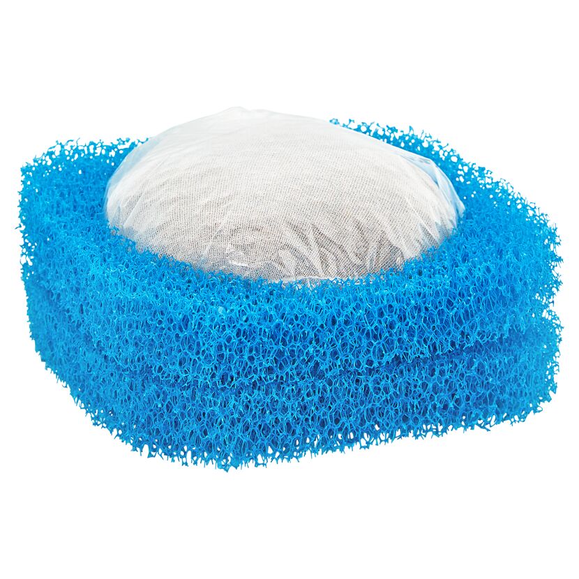 Blauer Filterkorb mit weißem Filterflies