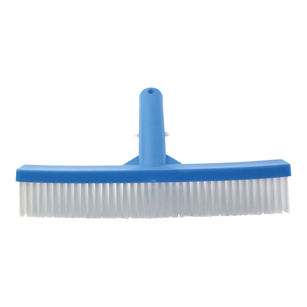 Blaue Poolreinigungsbürste mit weißen Borsten.