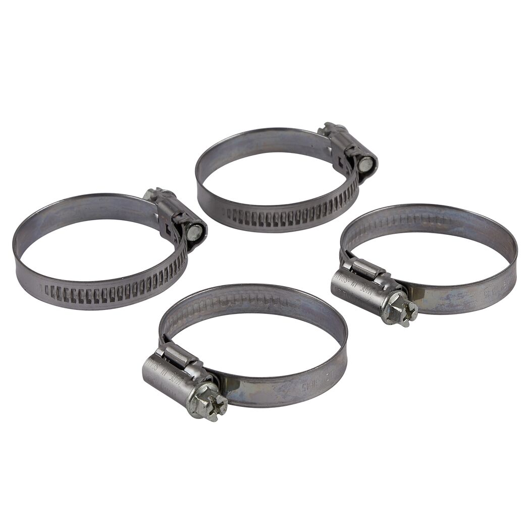Vier Schlauchklemmen 30/45 mm