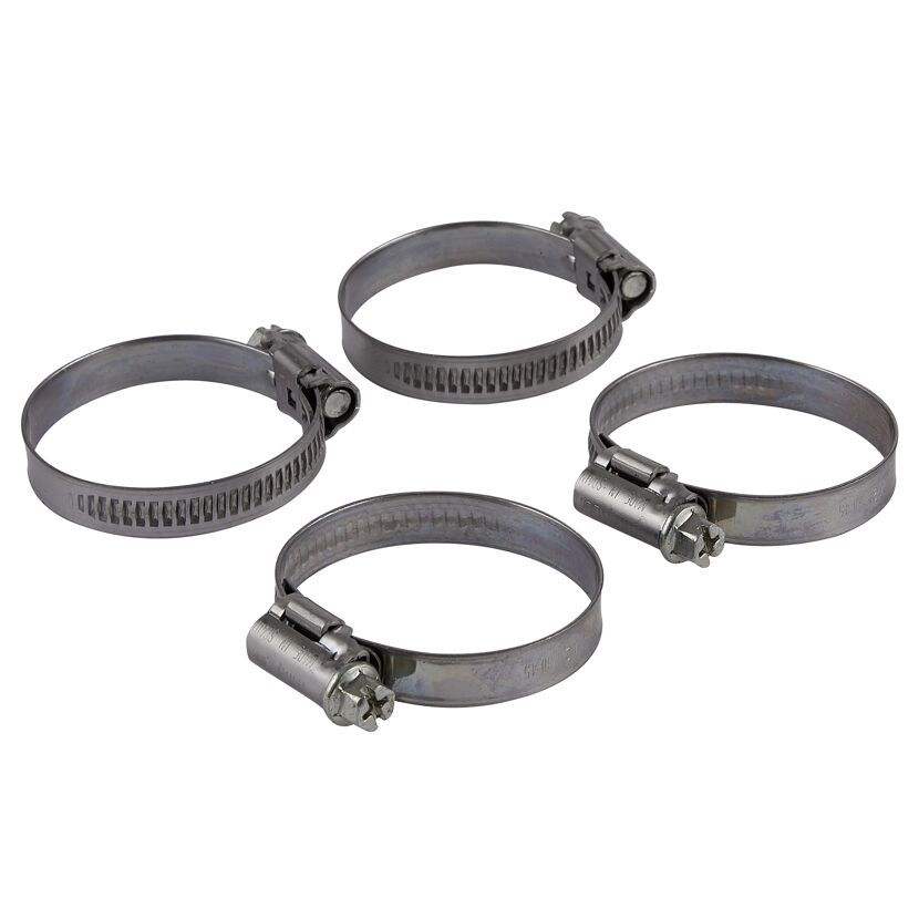 Vier Schlauchklemmen 30/45 mm