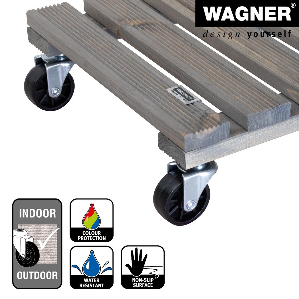 Grauer Pflanzenroller Wagner mit Rollen
