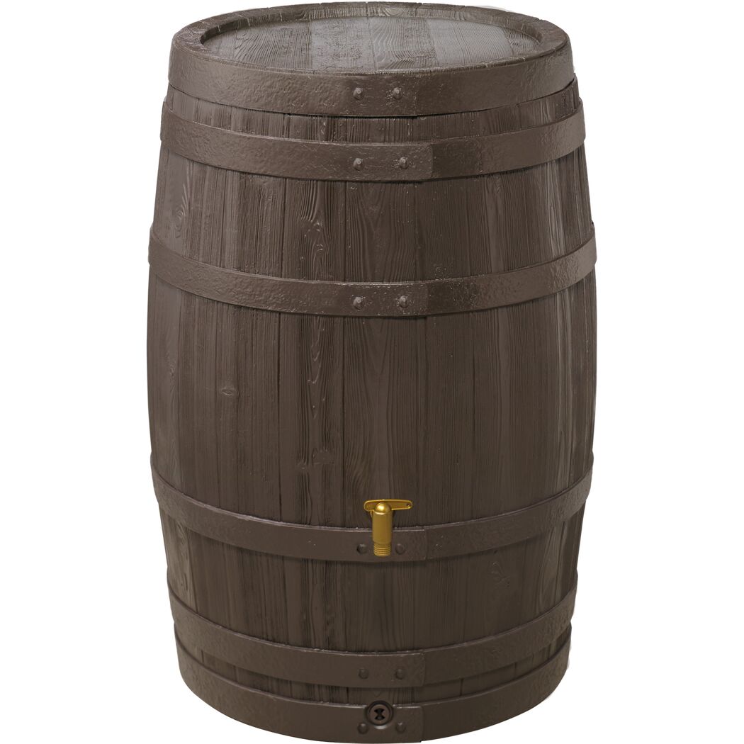 Braunes Regenfass Vino mit Wasserhahn