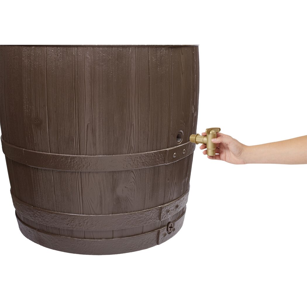 Braunes Regenfass Vino mit Wasserhahn