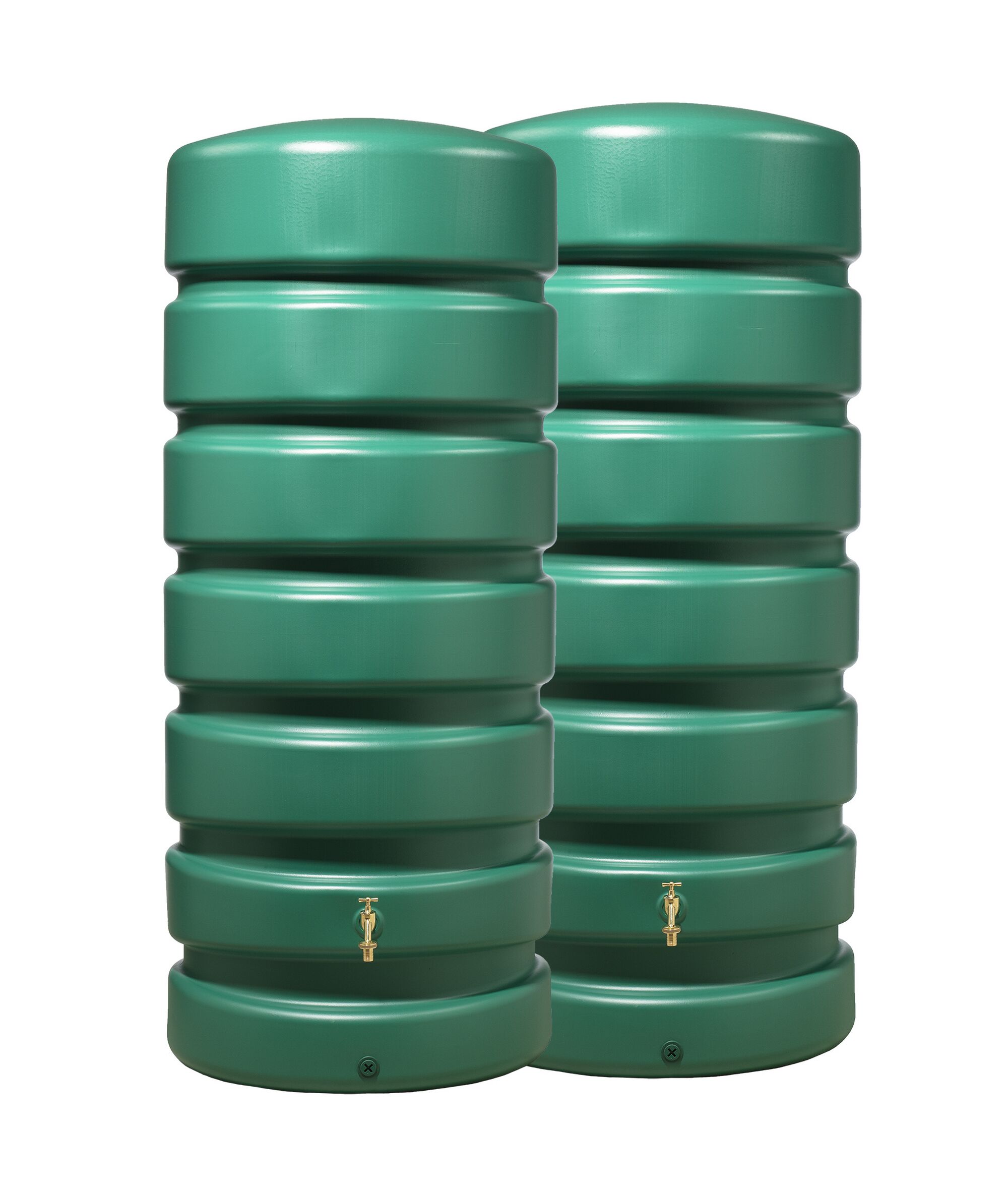 Zwei grüne Regentonnen nebeneinander