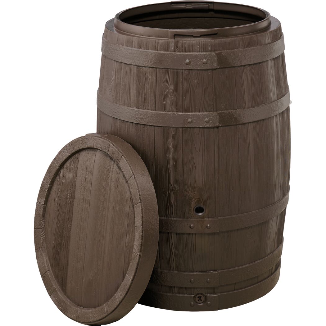 Braunes Regenfass Barrica mit Deckel