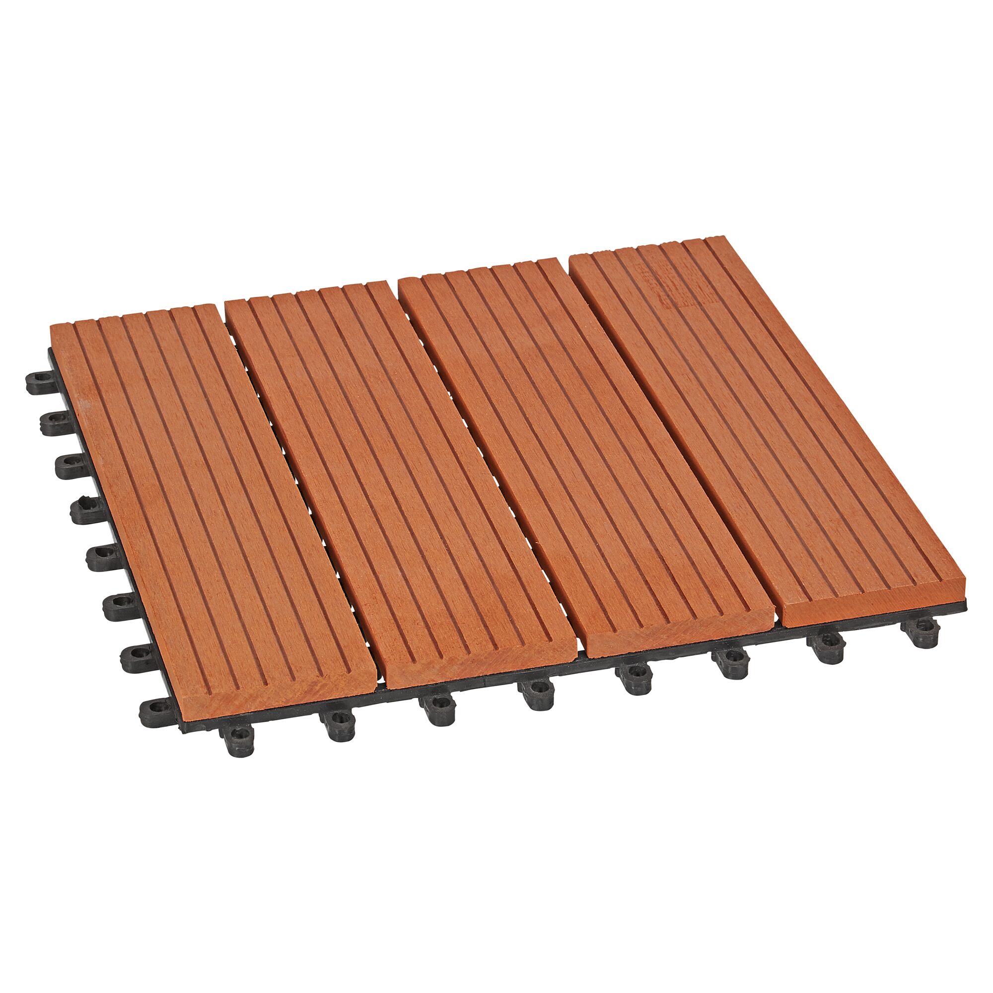 Vier braune Klickfliesen aus WPC