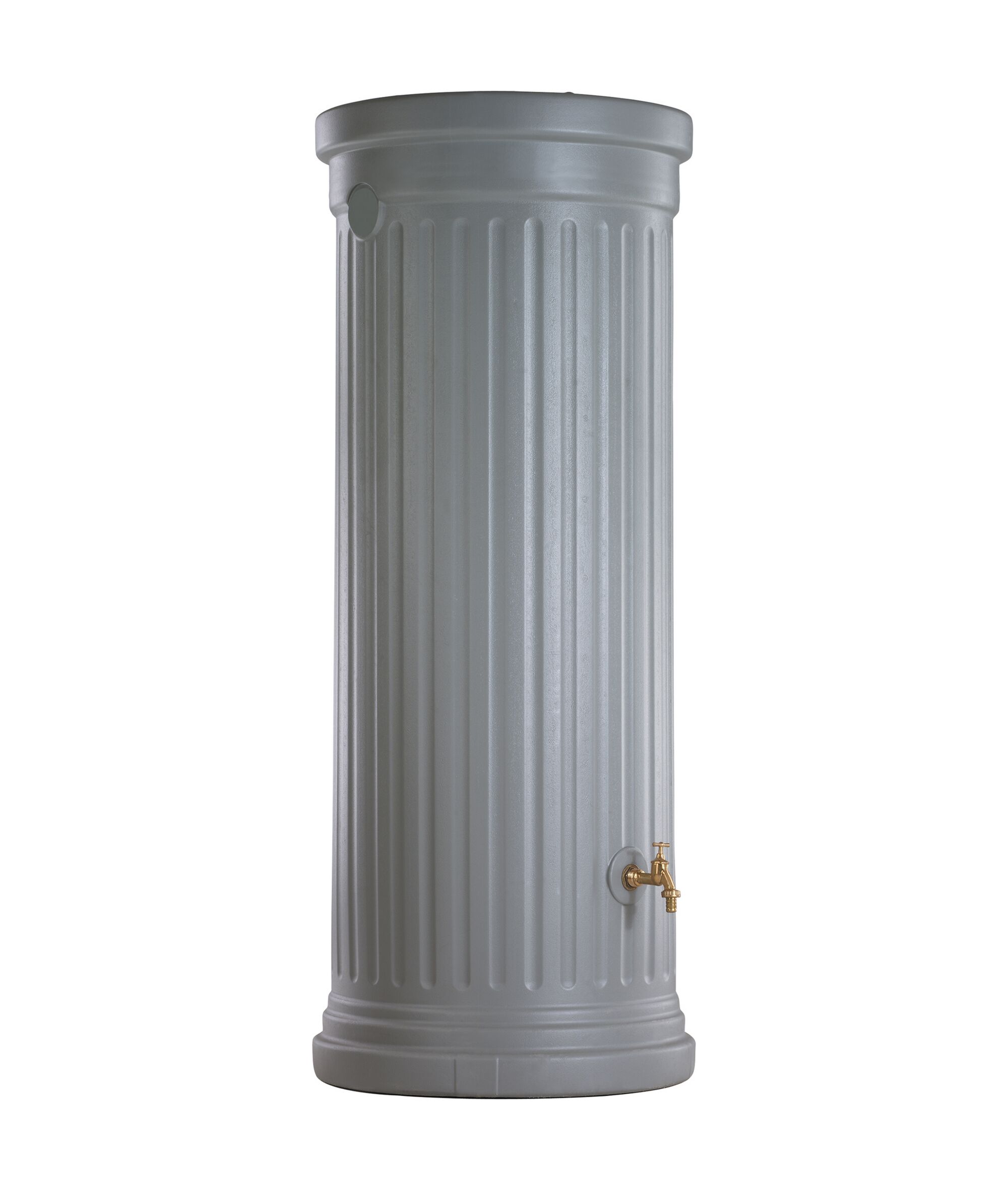 Grauer Säulentank mit Wasserhahn
