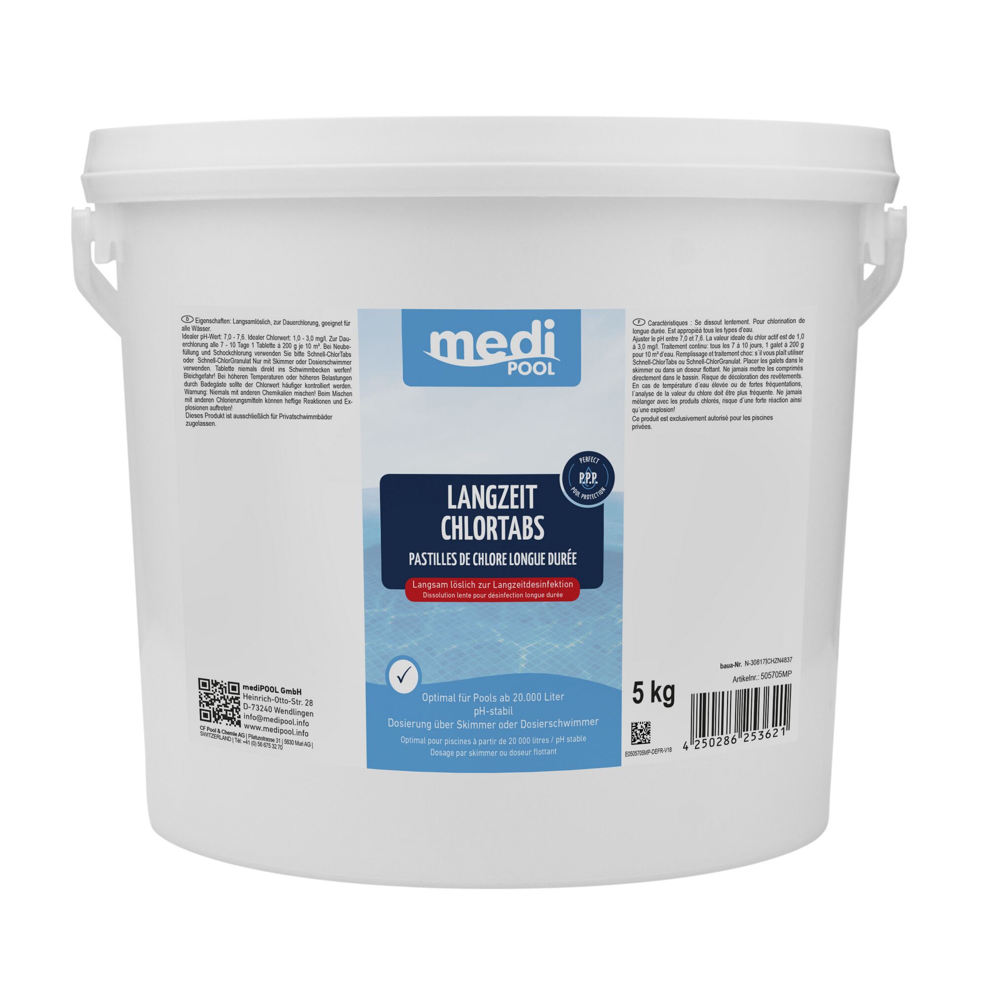 5 kg Eimer mit Langzeit-Chlortabletten mediPOOL