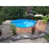 Rundes Schwimmbecken mit Holzterrasse im Garten