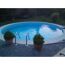 Rundes Schwimmbecken mit blauer Folie und Leiter