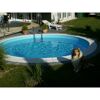 Rundes Schwimmbecken mit Hund