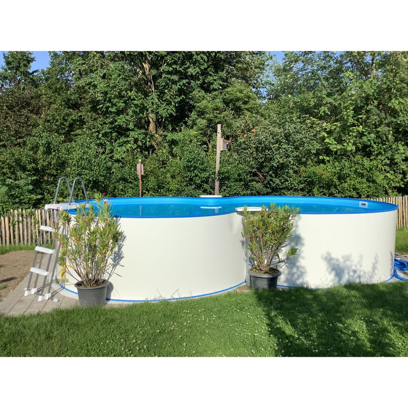Achtformpool mit Leiter im Garten